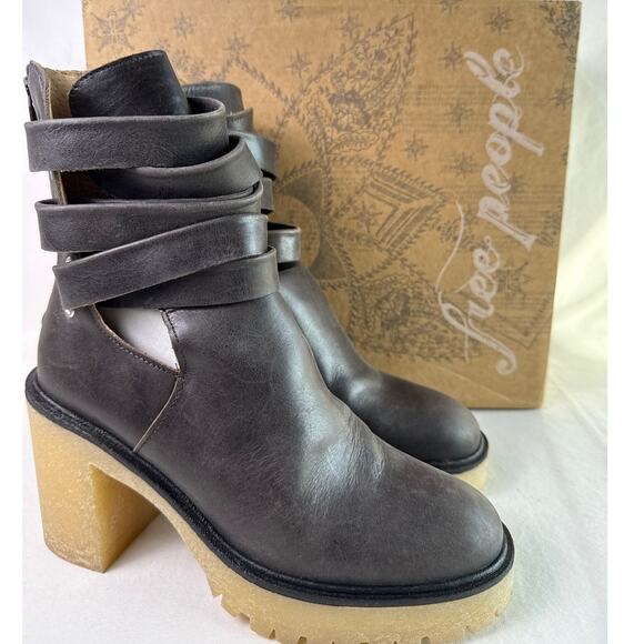 Free People Jesse Cutout Ankle Boot Women's EU 37.5 Bitter Brown Block Heel Zip - Picture 1 of 10